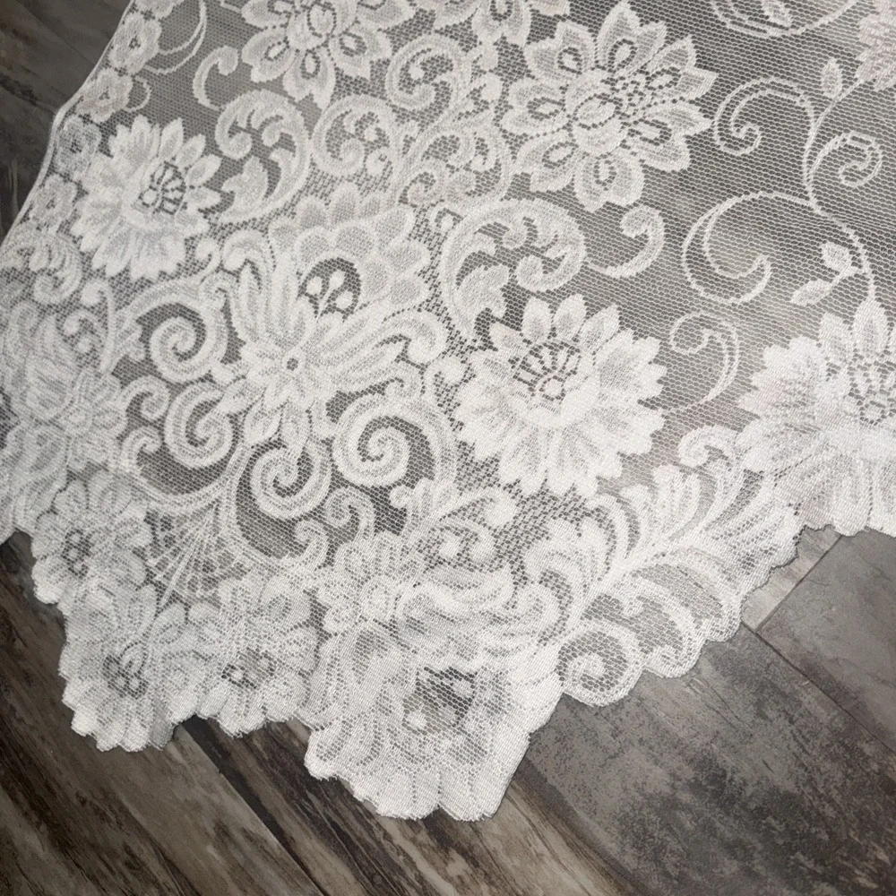 Set Of 2 White Sheer Lace Valance Curtains 38X31 Each Cottage County Floral